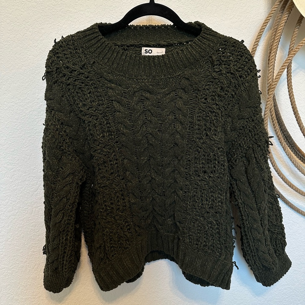 SO Women's Olive Cable Knit Sweater